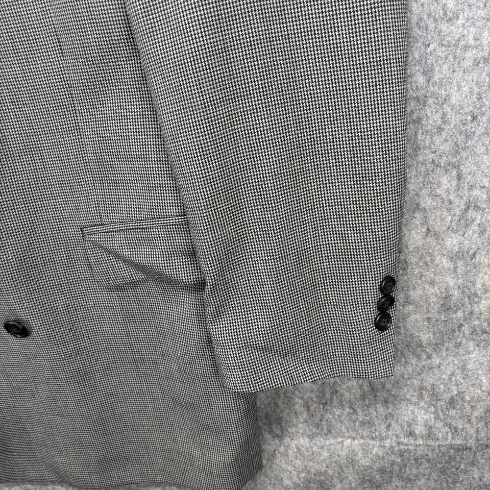 Vintage Christian Dior Double Breasted Blazer 40R Houndstooth Wool Shoulder Pads